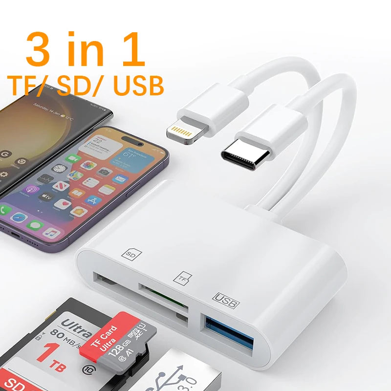 3-in-1 USB OTG Kartenleser Adapter für iPhone iPad