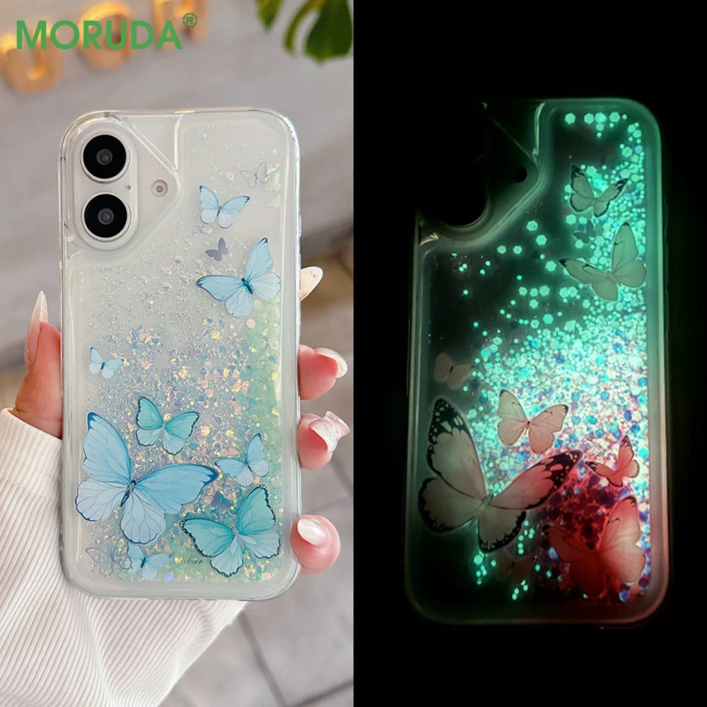 Leuchtende Glitzer Schmetterlingshülle für iPhone 17