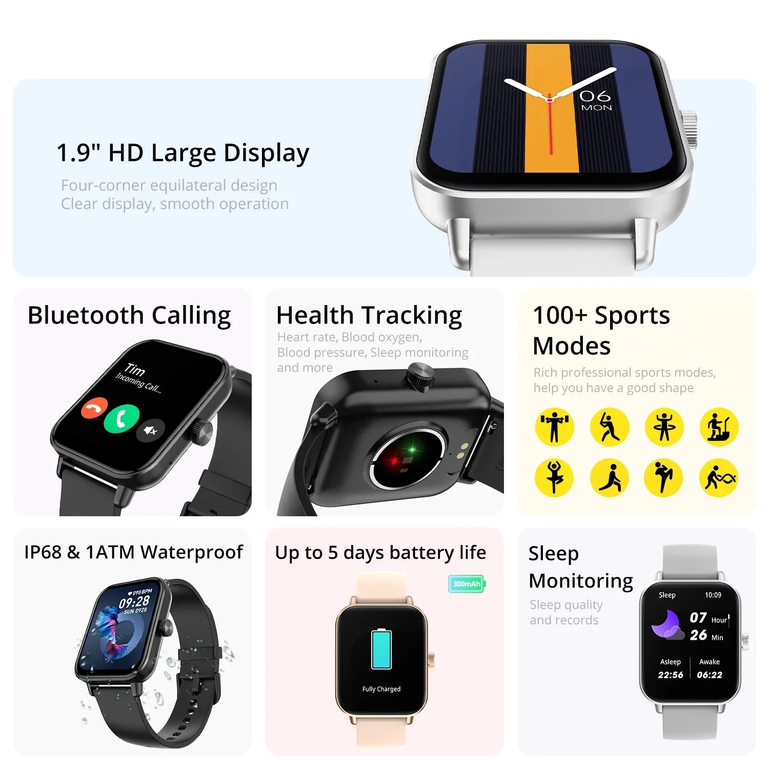 Smartwatch 1,9 Zoll mit Anruf & Fitness Tracking