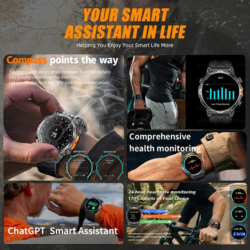Robuste GPS Militär-Smartwatch 5ATM Dualband Kompass
