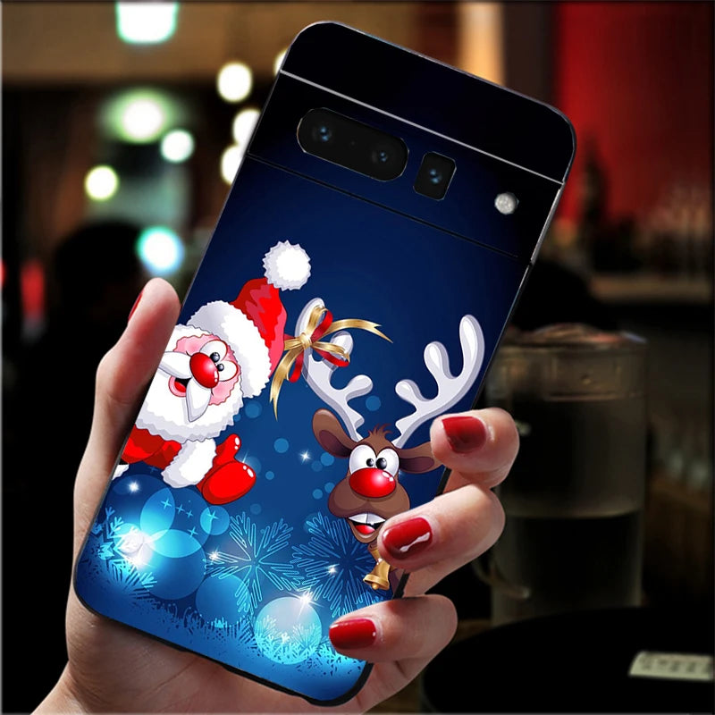 Soft Christmas TPU case for Google Pixel 8 and 9 series, shockproof, flexible, non-slip, durable, perfect fit, festive silicone case