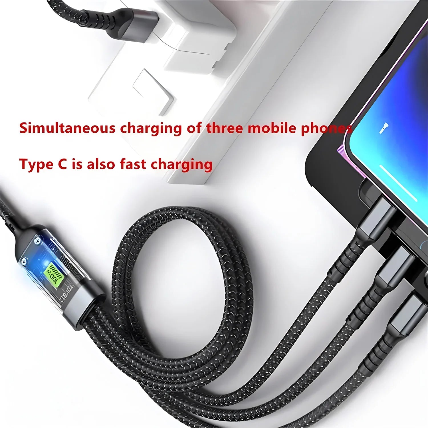 3-in-1 USB 100W Schnellladekabel Auto