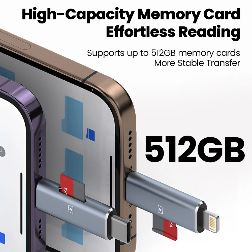 2-in-1 USB-C & Lightning Kartenleser TF