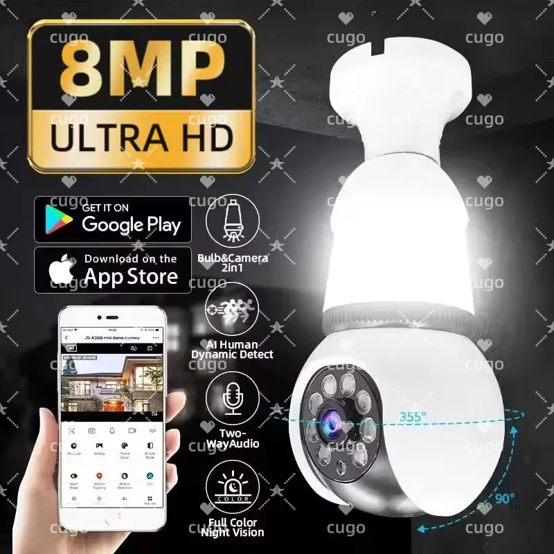 LED Glühbirnen Kamera 8MP WLAN PTZ mit Nachtsicht