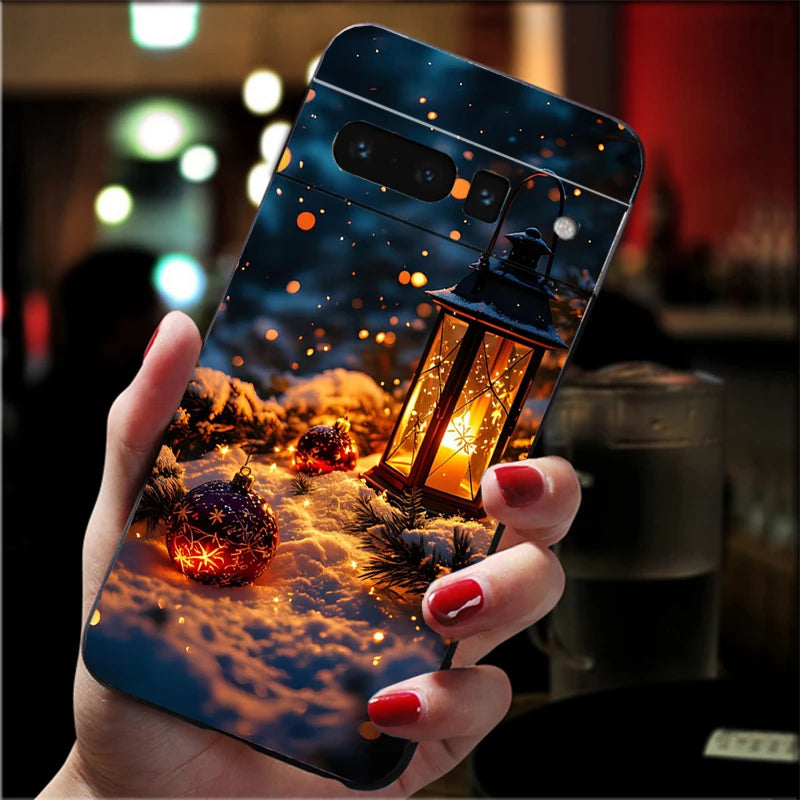 Ästhetische Weihnachts Silikonhülle für Google Pixel 8 9 und 10 Flexibel Stoßfest Schutz Weiches TPU Case