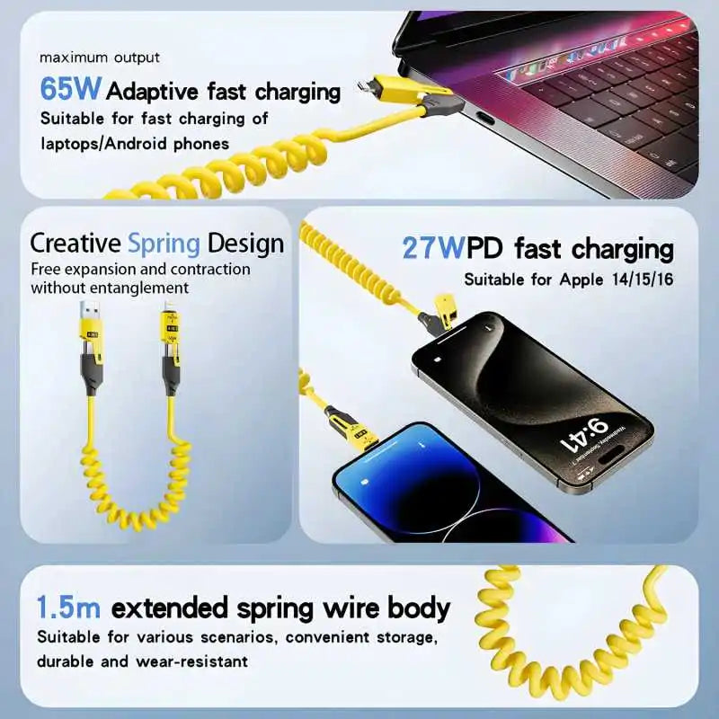 4-in-1 65W USB Typ-C Federkabel