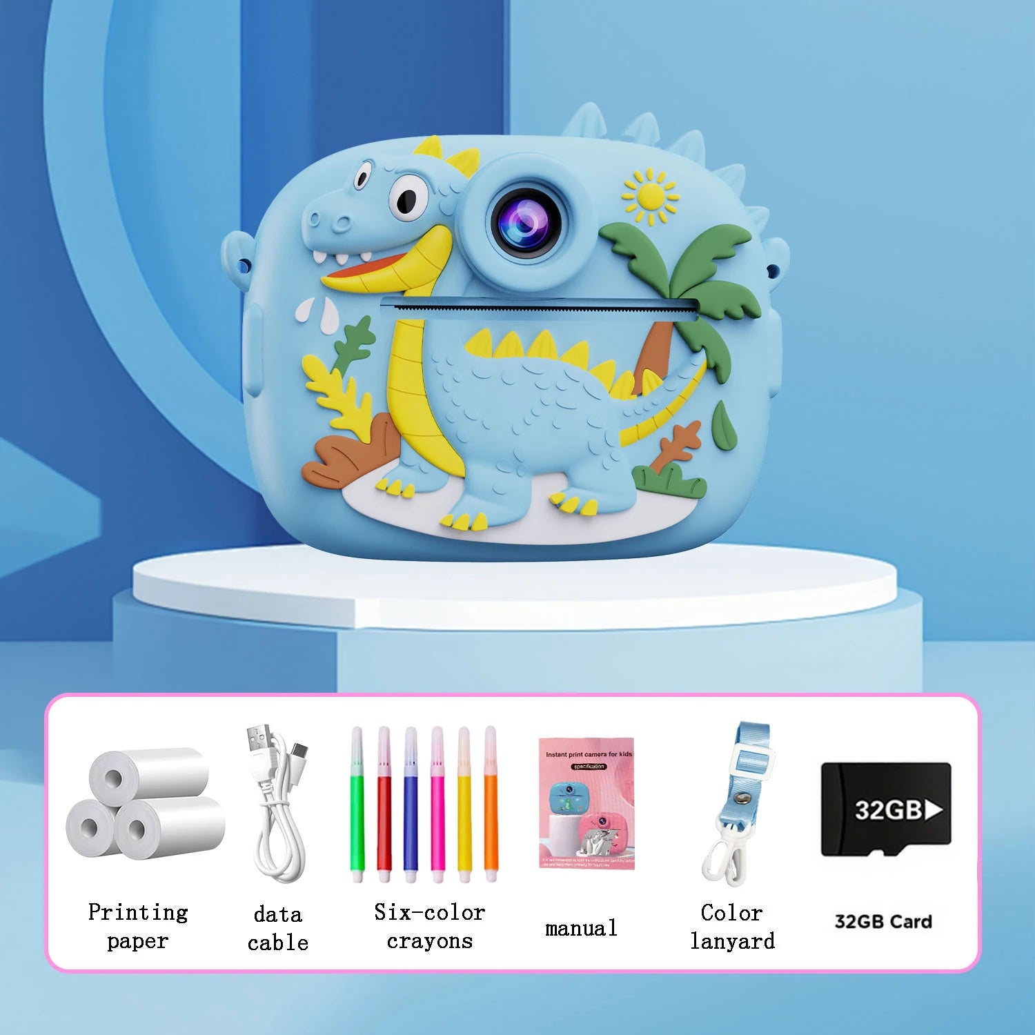 Kinder Dino Sofortbildkamera mit 1080P Dual Linse