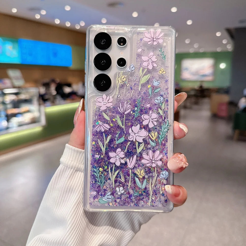 Lila Glitzer Treibsand Hülle für Galaxy S25 Ultra