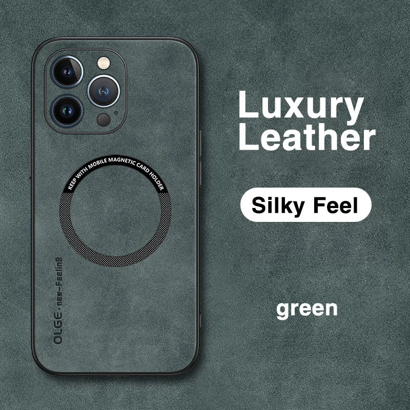 Magsafe Luxus Leder Stoßfeste Hülle für iPhone 11–16 Pro Max