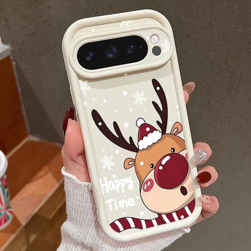 Weiche TPU Weihnachtshülle für Google Pixel 7 8 und 9 Serie stoßfest flexibel passgenau mit Hirschmotiv rutschfestes Silikon Case