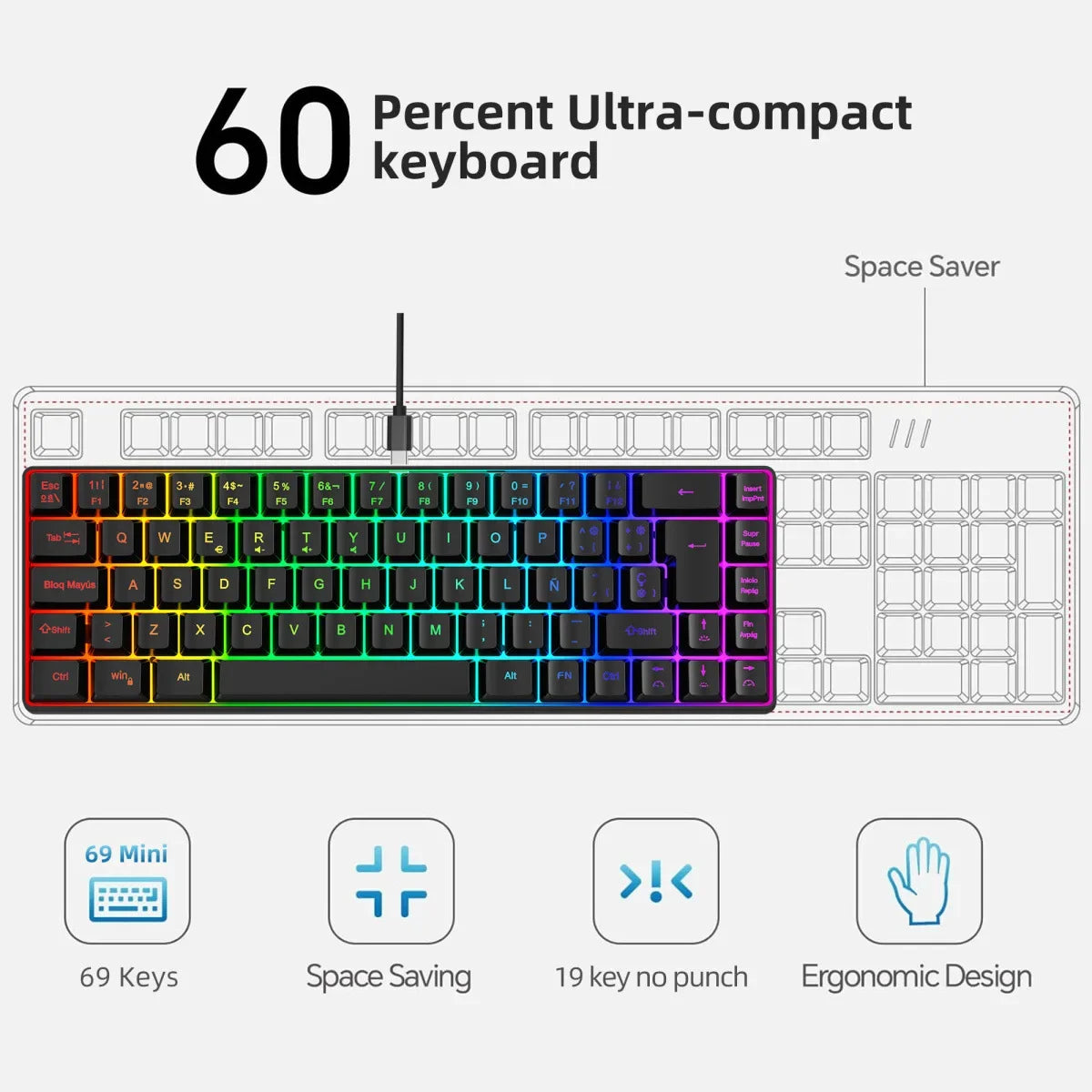 RGB 69-Tasten Russische Gaming Tastatur
