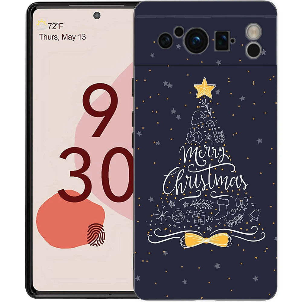 Stylische Frohe Weihnachten TPU Hülle für Google Pixel 9 Pro XL halb umwickelt 360 Grad Schutz stoßfest kratzfest rutschfest Cartoon Tier Anime Design