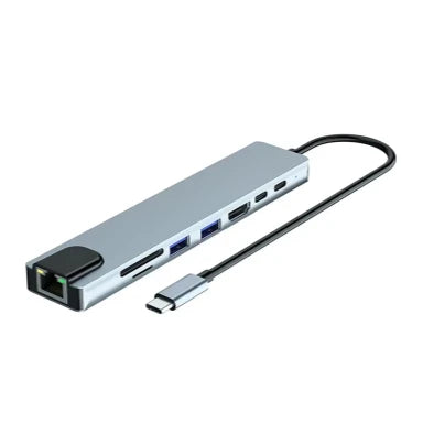 8-in-1 USB C Hub Adapter SD TF RJ45 PD MacBook Laptop
