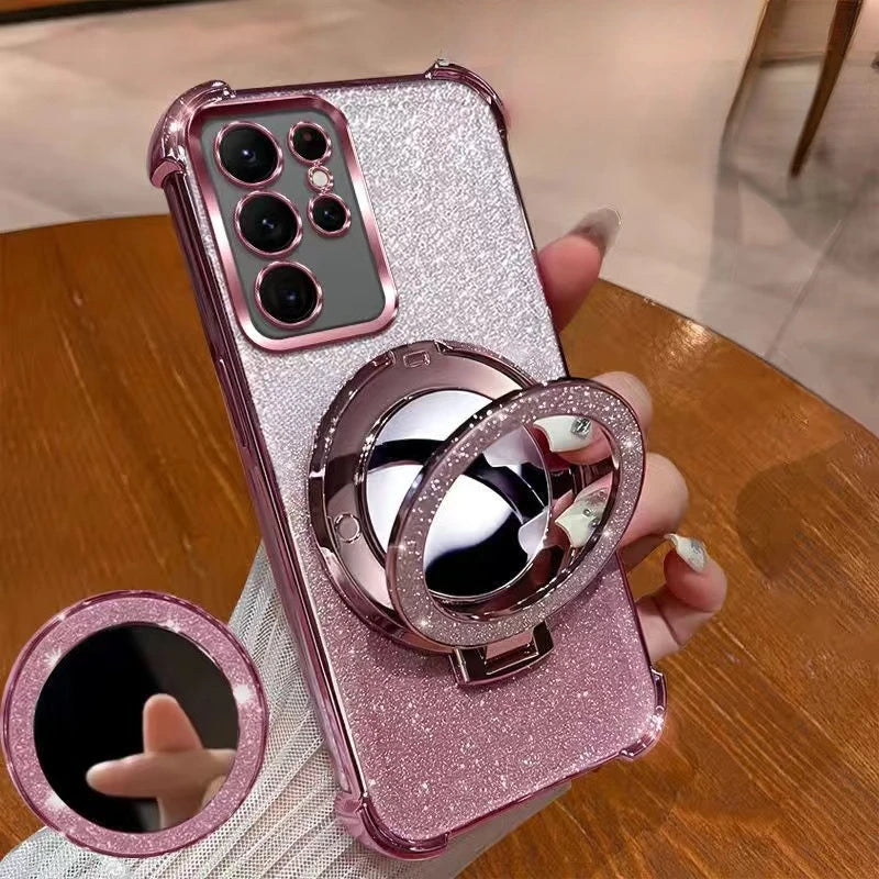 Glitzer Spiegel Hülle mit Ständer für Samsung S25