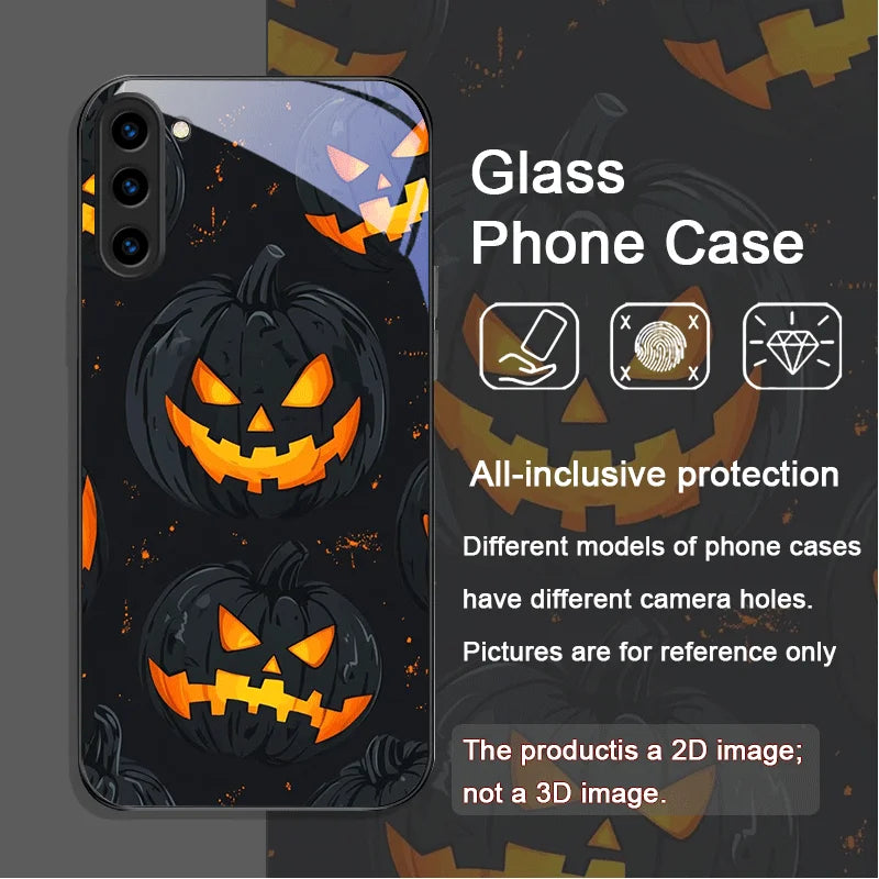 Halloween Kürbis Glas Hülle für Galaxy S25–S23