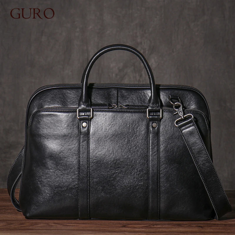 GURO Luxus Leder Herren Aktentasche 16 Zoll