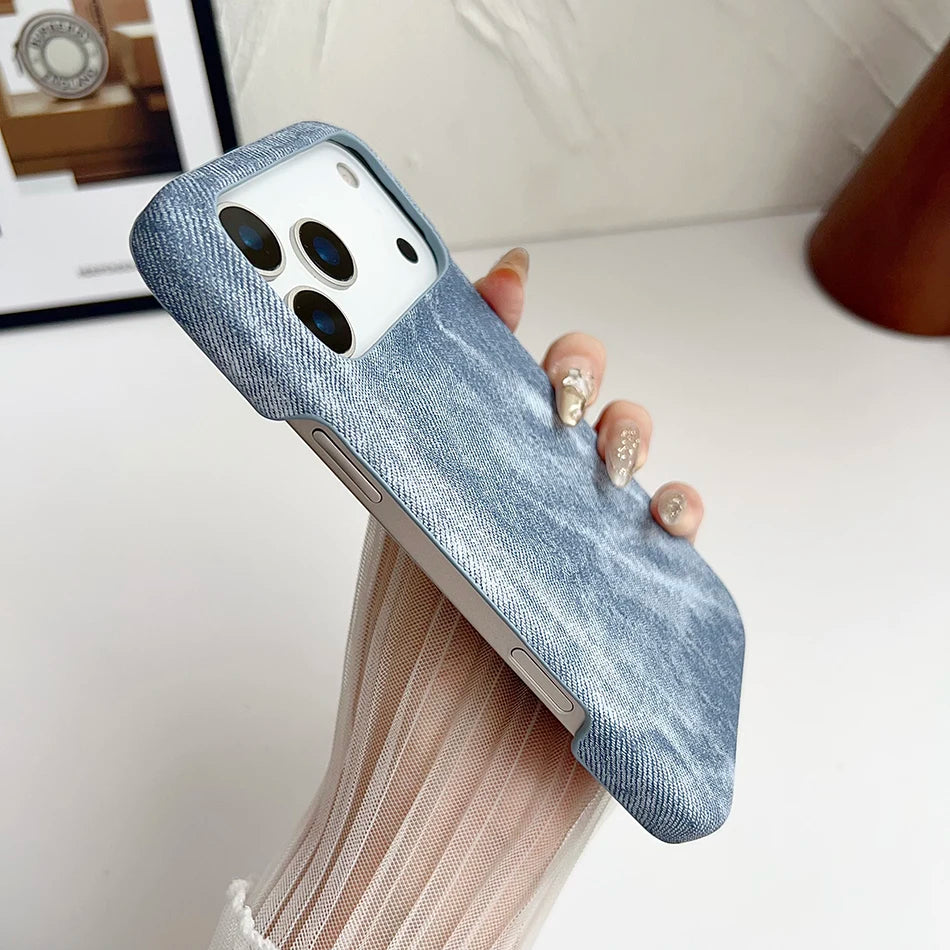 Magnetische Denim Magsafe Hülle Stoßfest Randlos