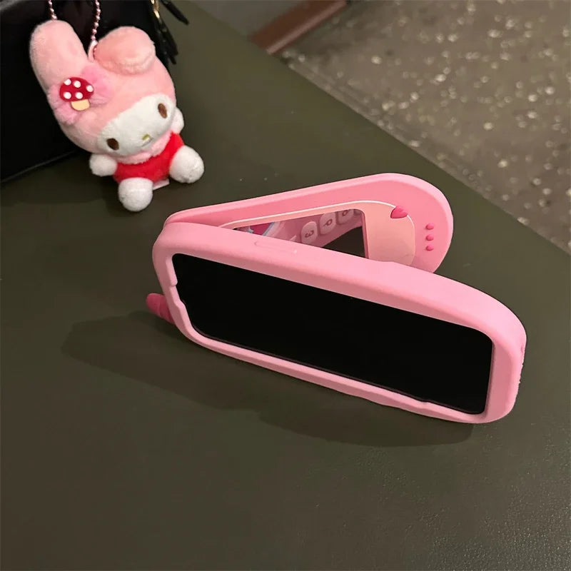 Süße 3D Rosa Flip Spiegel Silikonhülle iPhone