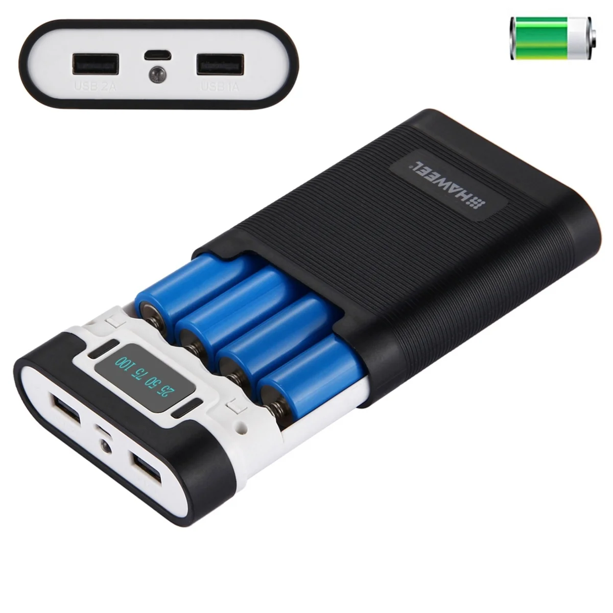 HAWEEL DIY 4X 18650 Akku (nicht im Lieferumfang enthalten), 10.000 mAh Powerbank-Shell-Box mit 2 USB-Ausgängen und Display für Smartphones-A