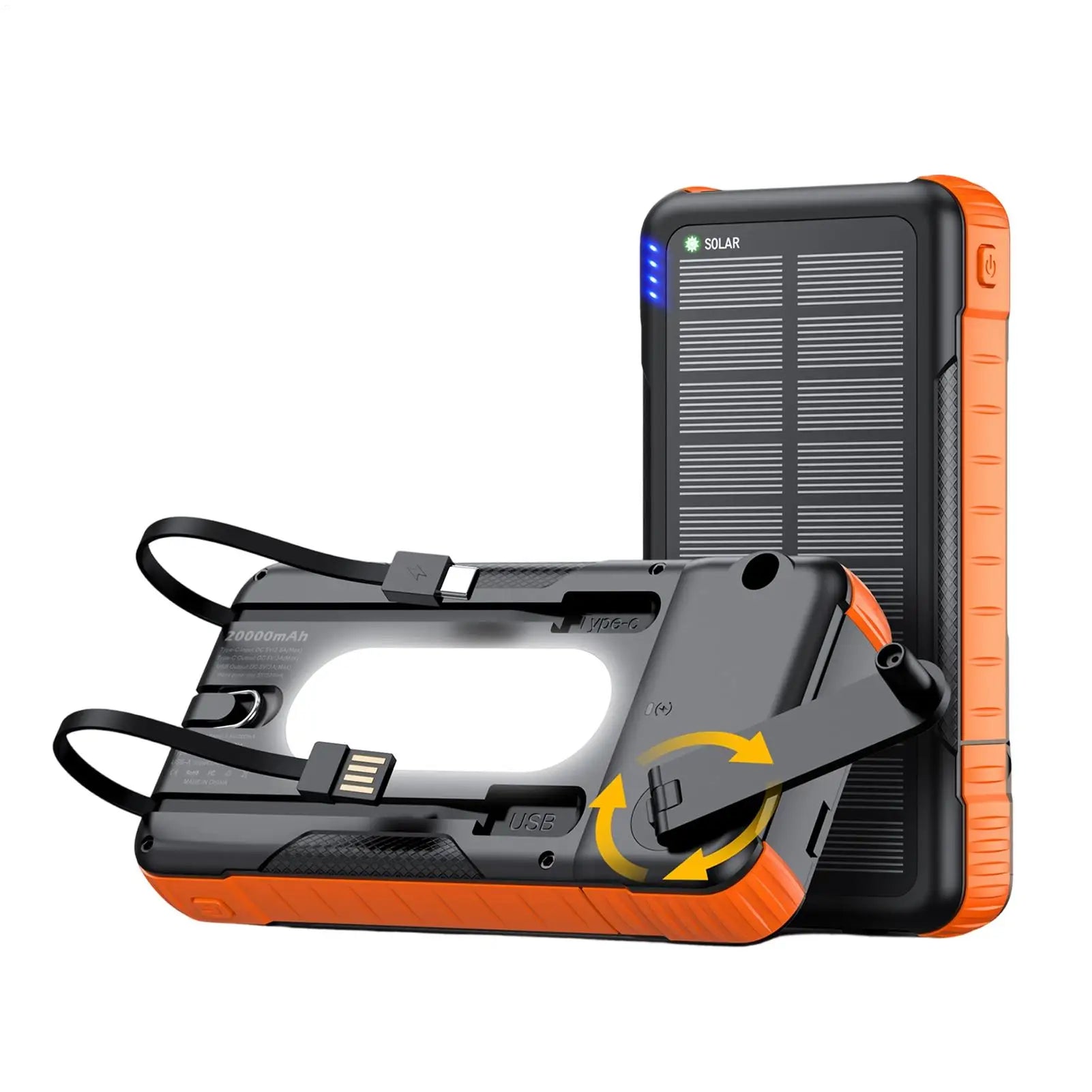 Solare Powerbank Mit Taschenlampe & Handkurbel