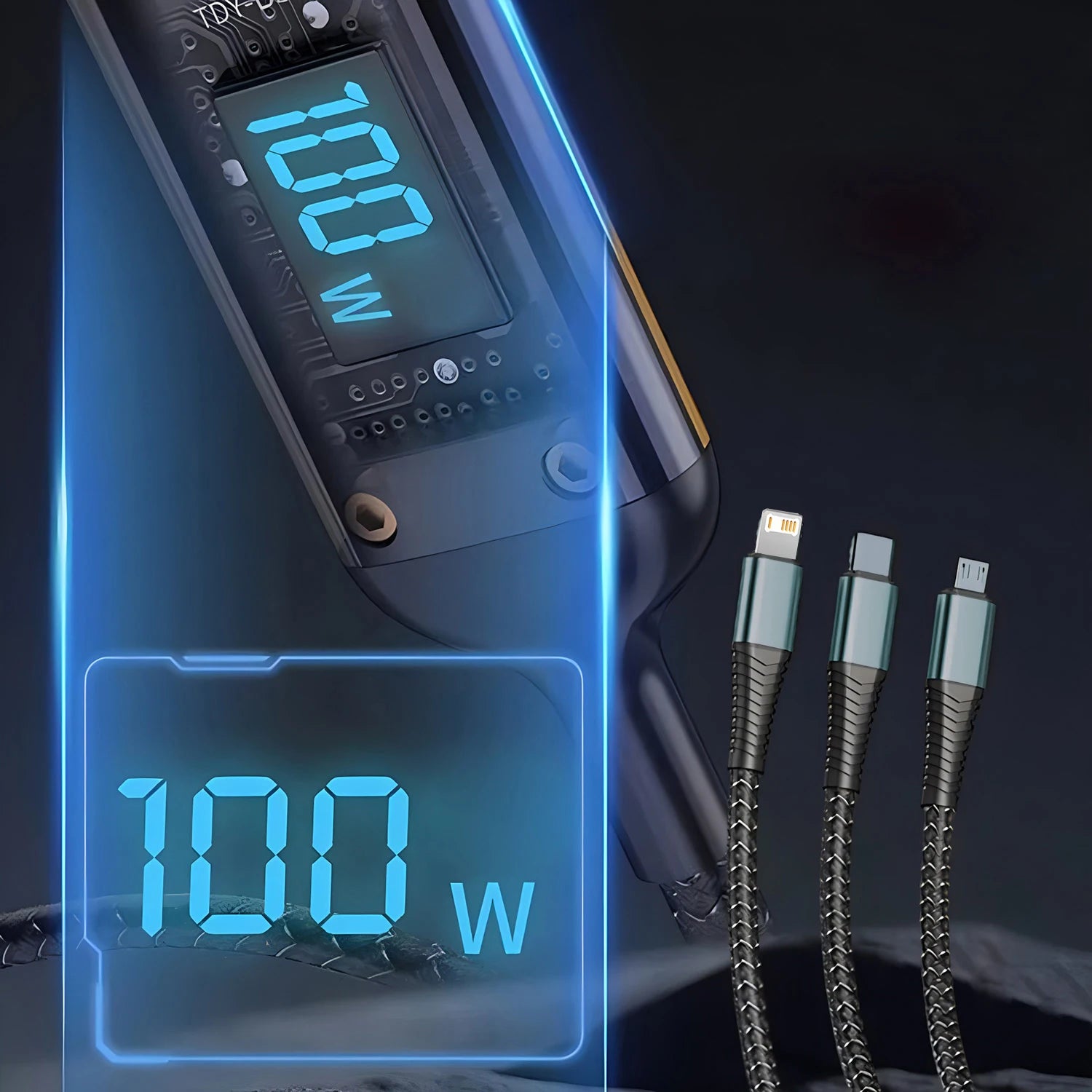 3-in-1 USB 100W Schnellladekabel Auto