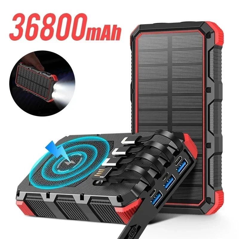 36800mAh Solar Power Bank with Cable &amp; Wireless