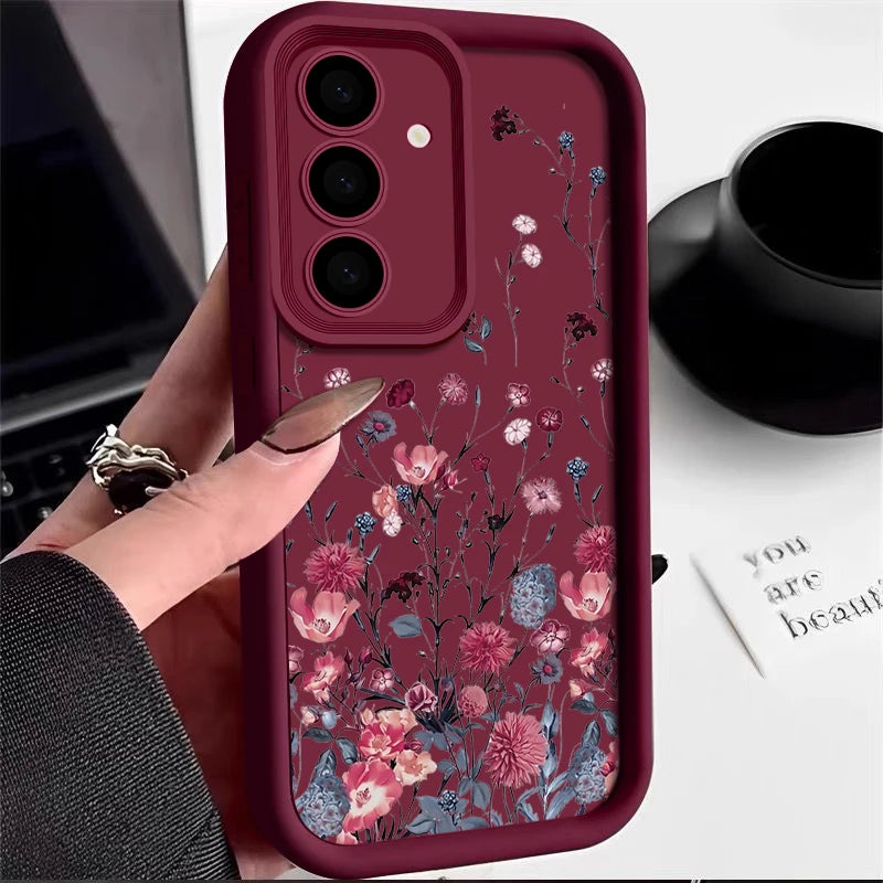Elegante rote Blumenhülle für Samsung Galaxy & A-Serie