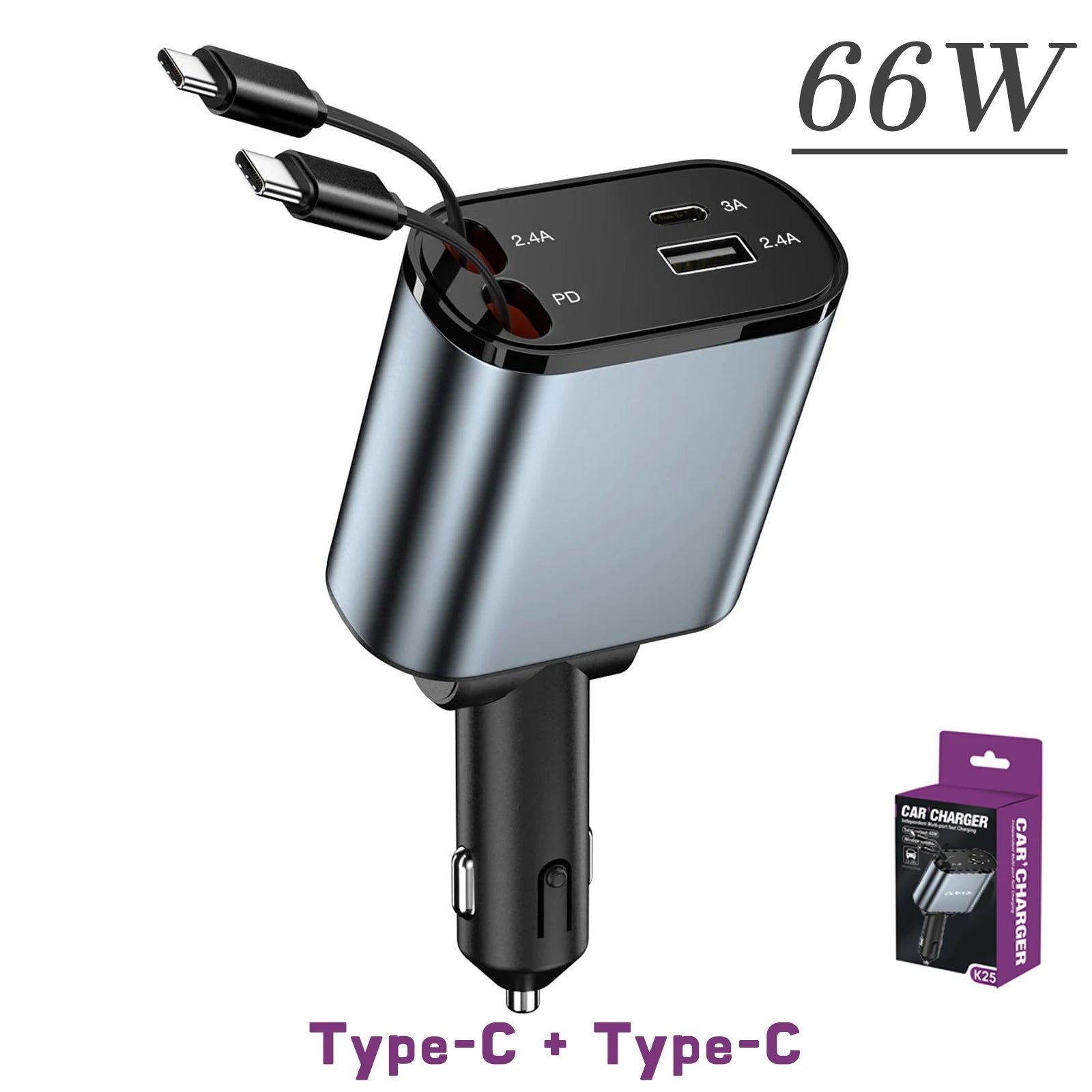 120W 4-in-1 Auto Ladegerät mit USB PD Kabel