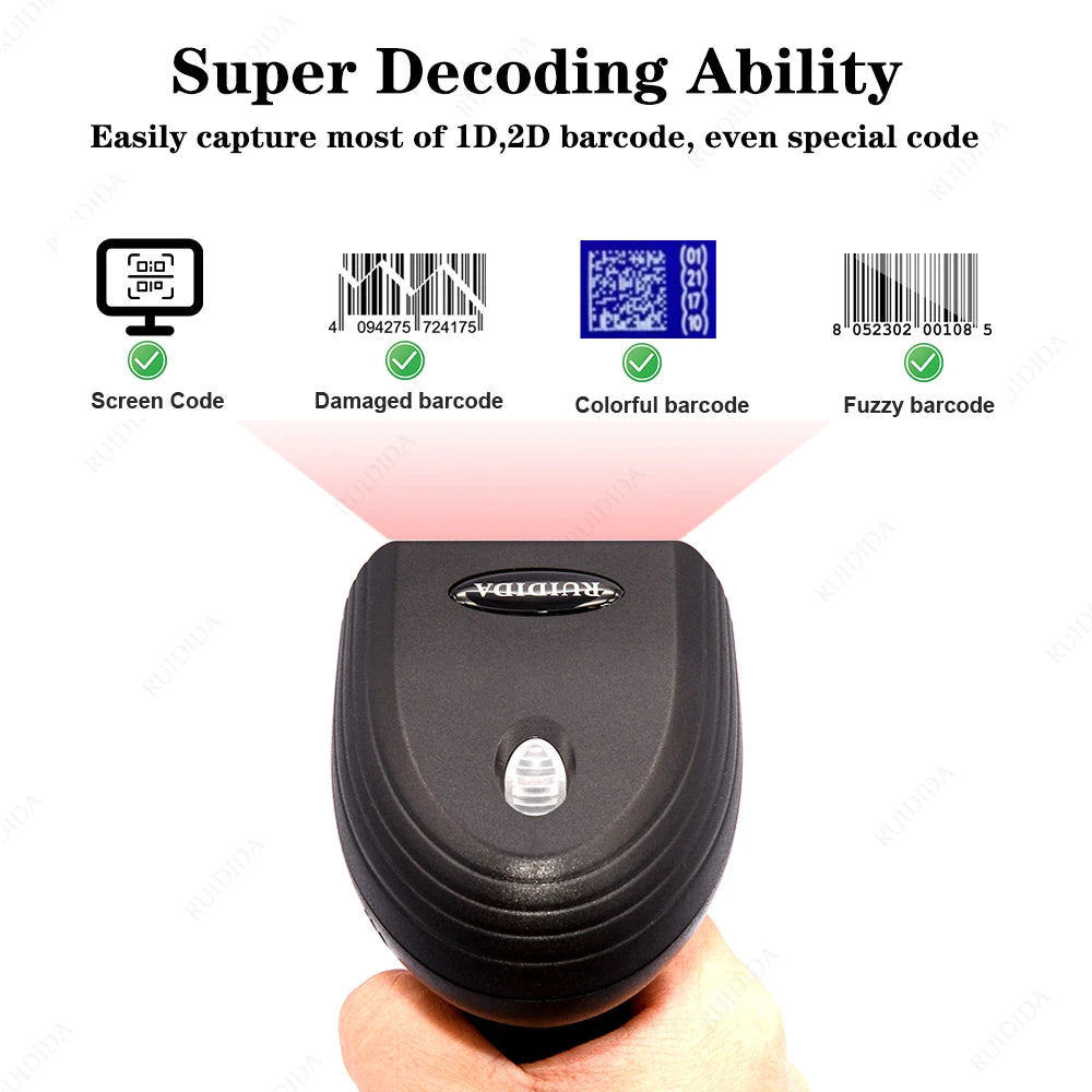 Wired 1D-2D scanner with stand, Bluetooth