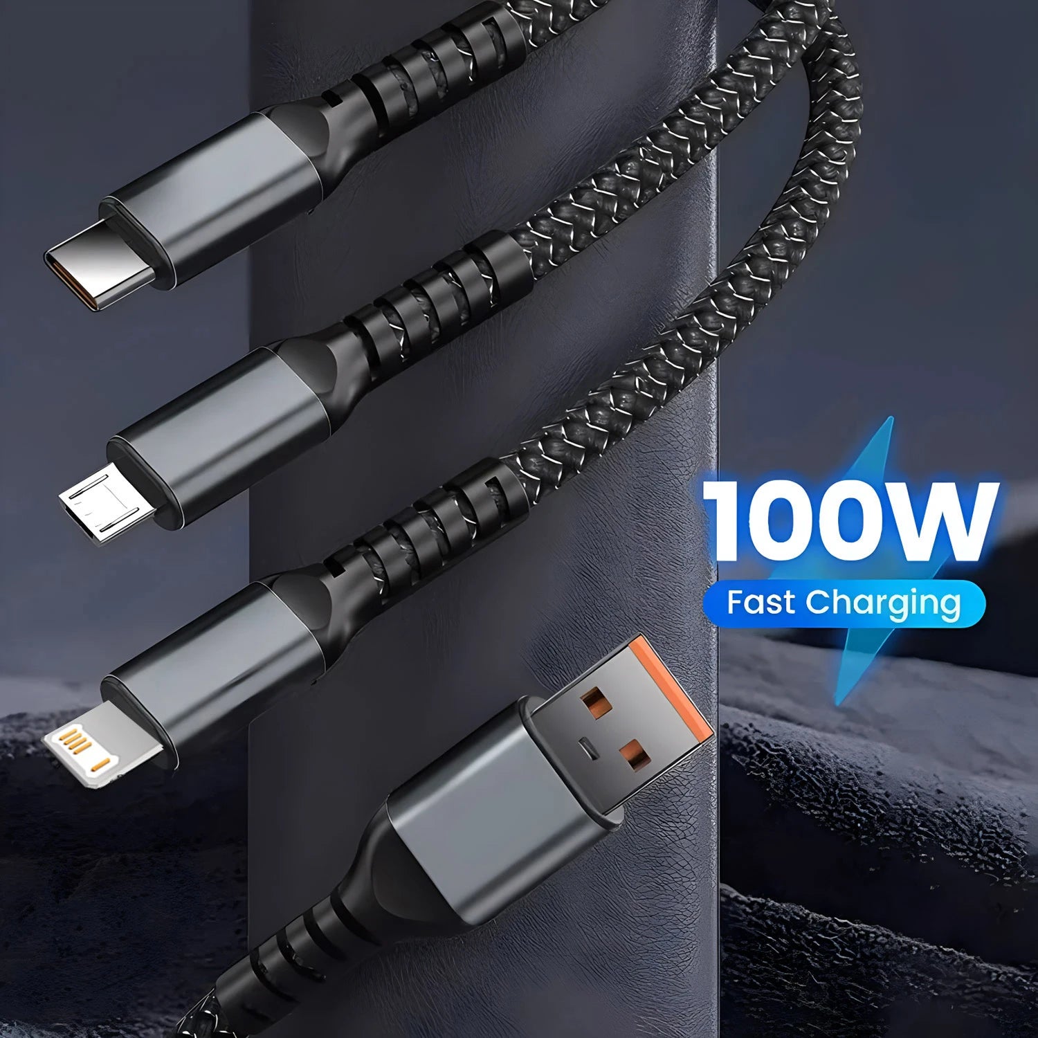 3-in-1 USB Schnellladekabel 100W 6A