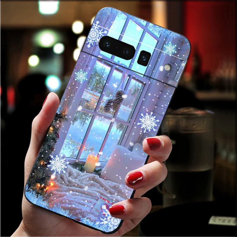 Soft Christmas TPU case for Google Pixel 8 and 9 series, shockproof, flexible, non-slip, durable, perfect fit, festive silicone case