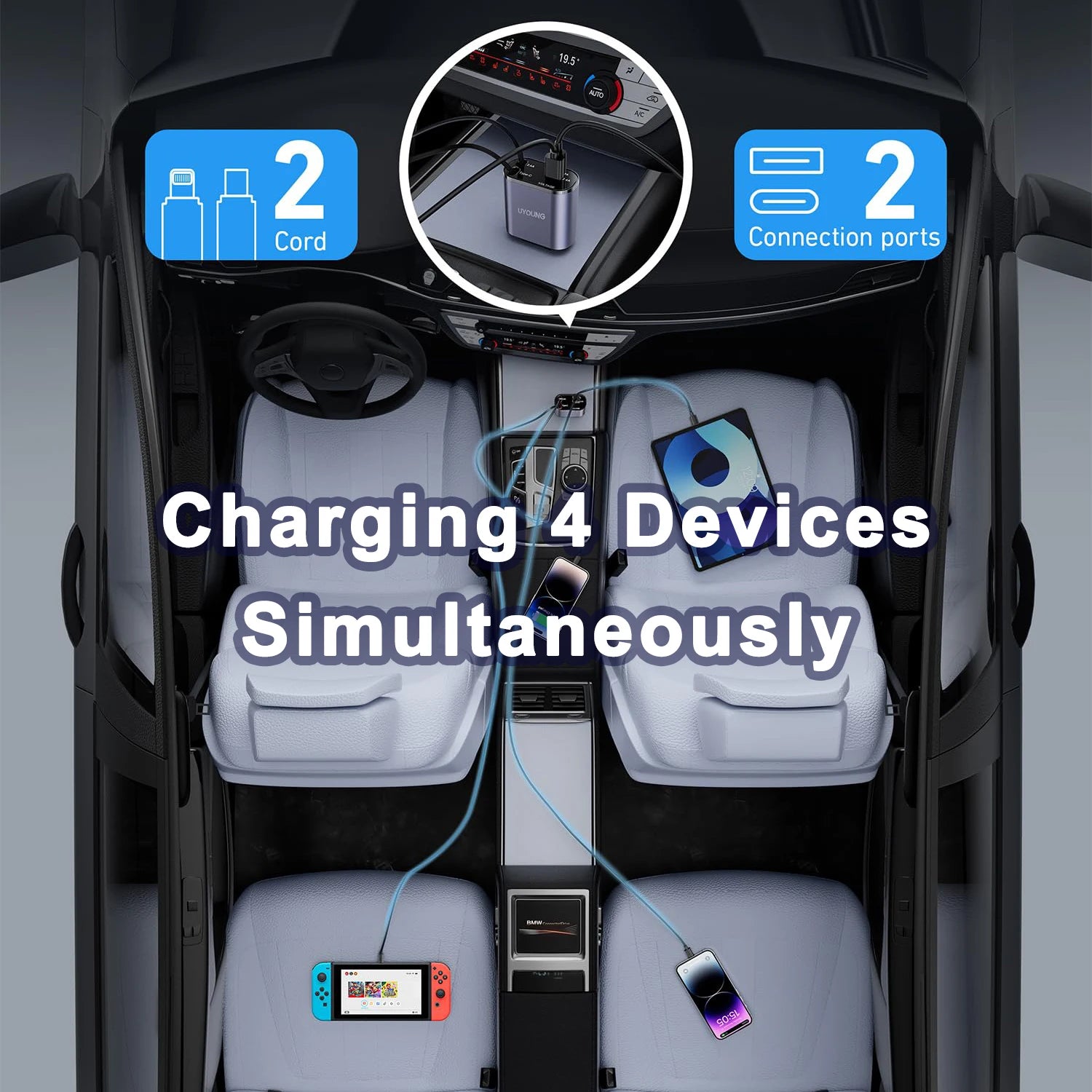 120W 4-in-1 Auto Ladegerät mit USB PD Kabel
