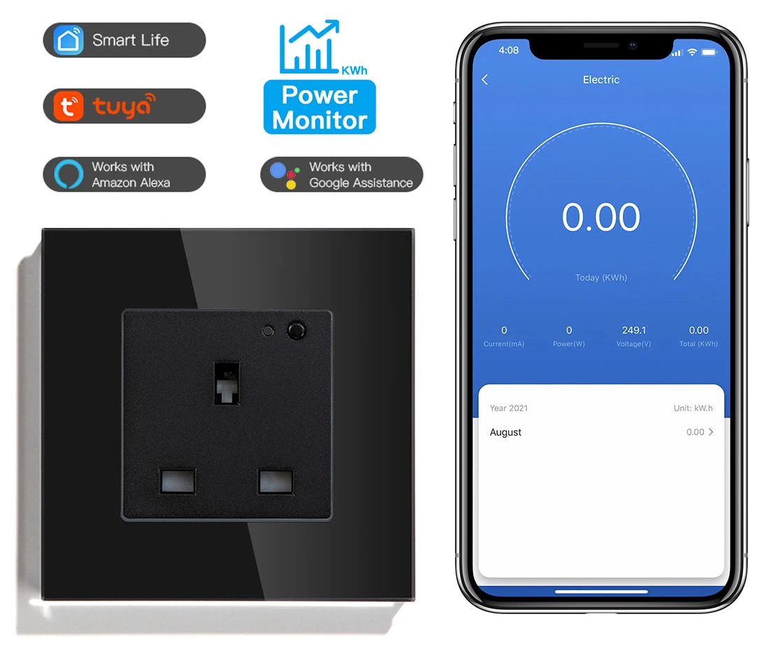 UK Wandsteckdose Glas Panel Smart 13A