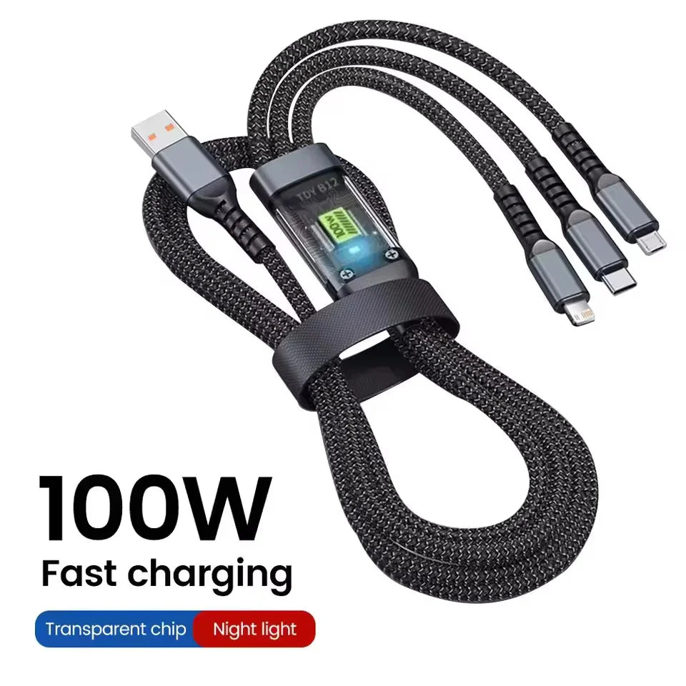 3-in-1 100W transparentes Schnellladekabel