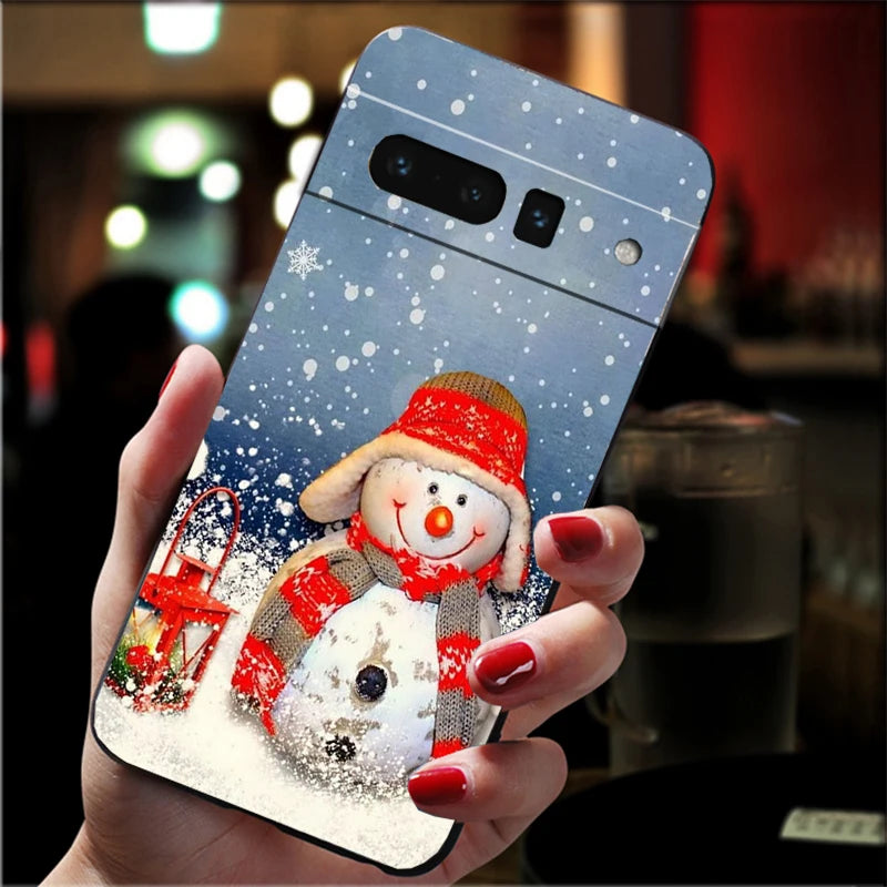 Soft Christmas TPU case for Google Pixel 8 and 9 series, shockproof, flexible, non-slip, durable, perfect fit, festive silicone case