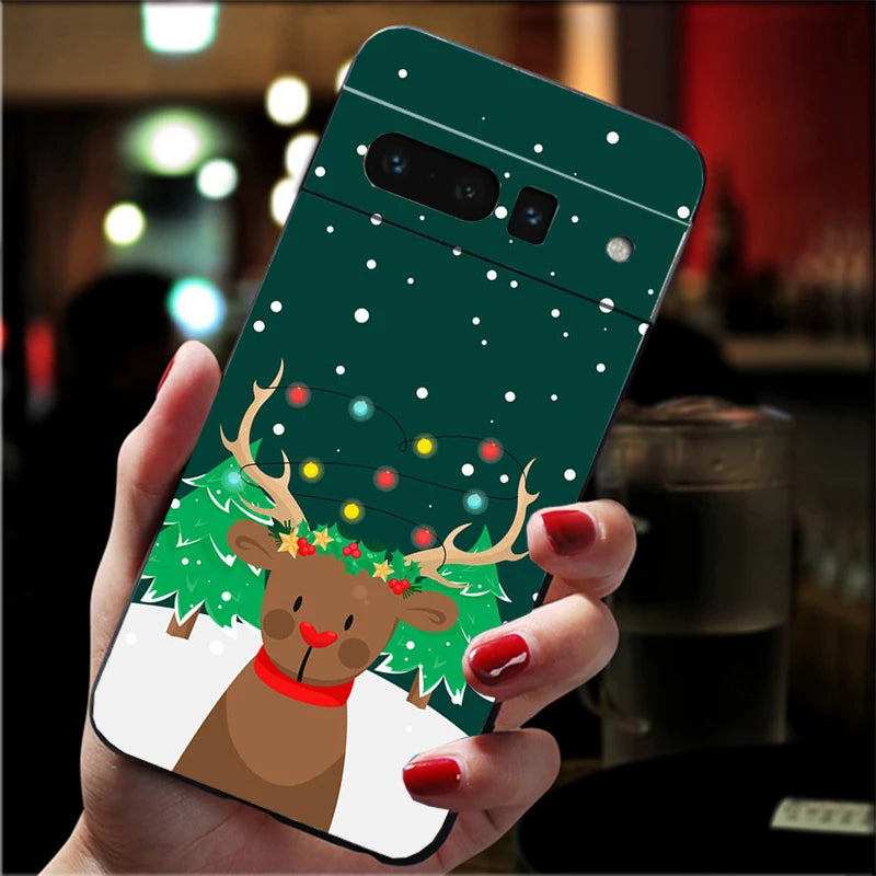 Soft Christmas TPU case for Google Pixel 8 and 9 series, shockproof, flexible, non-slip, durable, perfect fit, festive silicone case