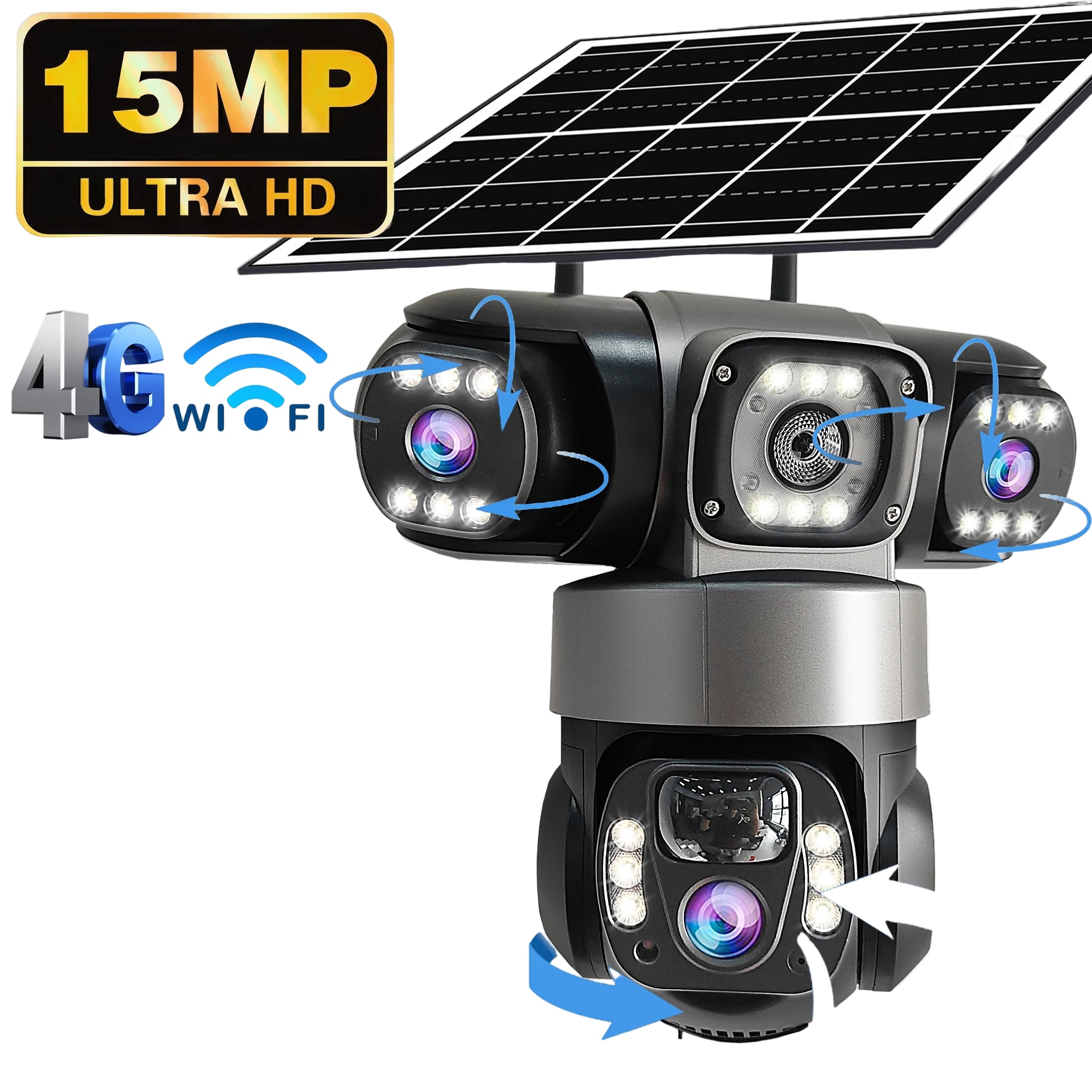 15MP Solar WLAN Kamera mit 3 Objektiven, 360° Sicht