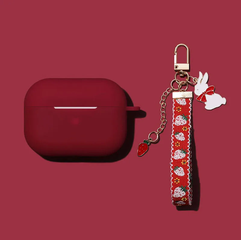 Weinrote Silikonhülle mit Rosenanhänger für AirPods