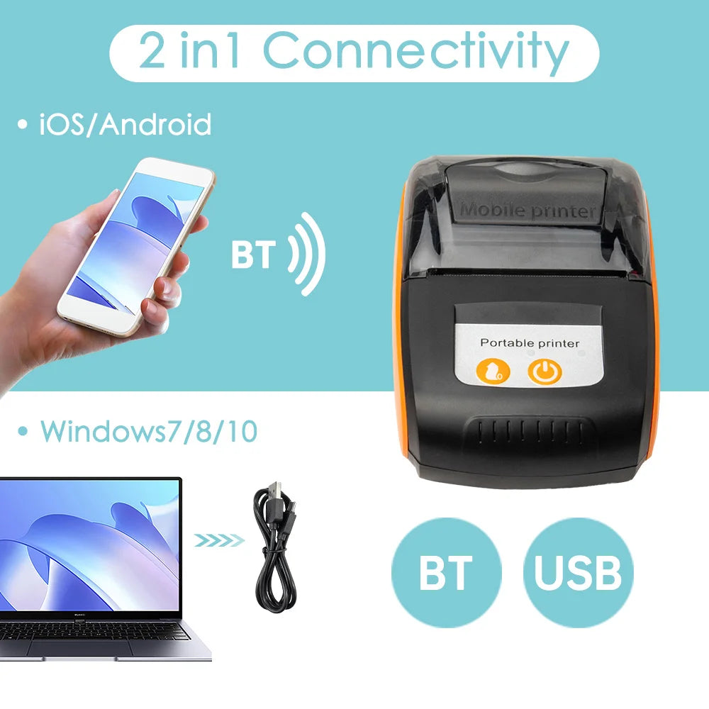 Mobile 58mm thermal receipt printer Bluetooth &amp; USB