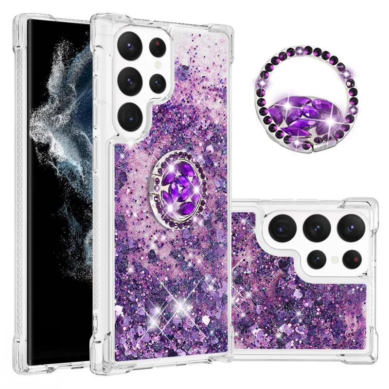 Treibsand Glitzer Hülle mit Ring für Galaxy S25 Ultra