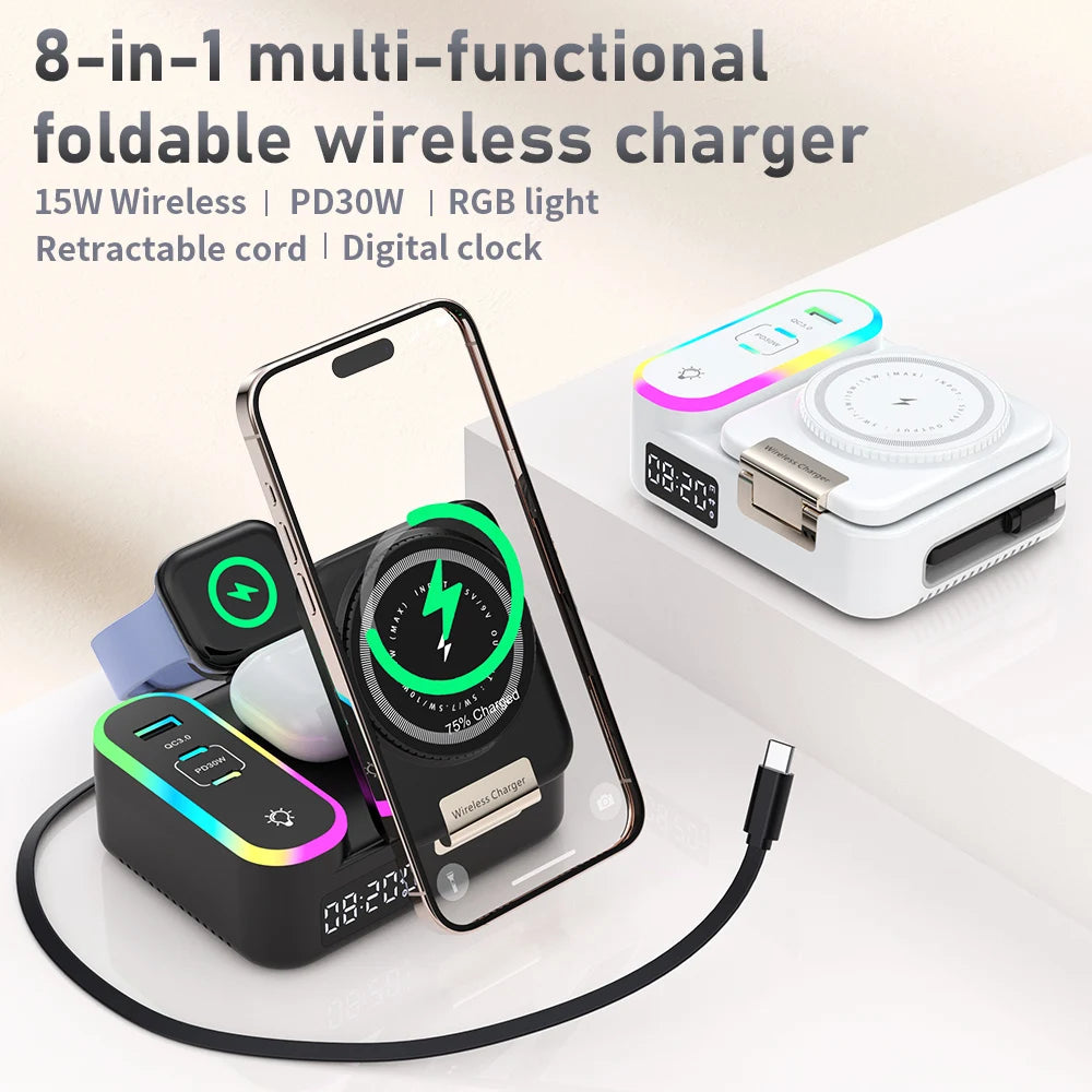 8-in-1 Magnetisches Magsafe Ladegerät mit Typ-C-Kabel