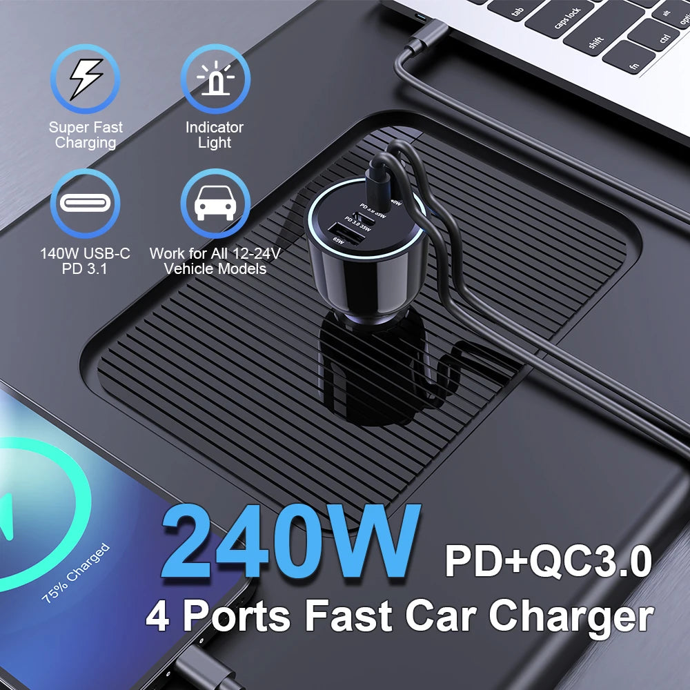 Ubigbuy 240W PD 3.1 Autoladegerät USB-C