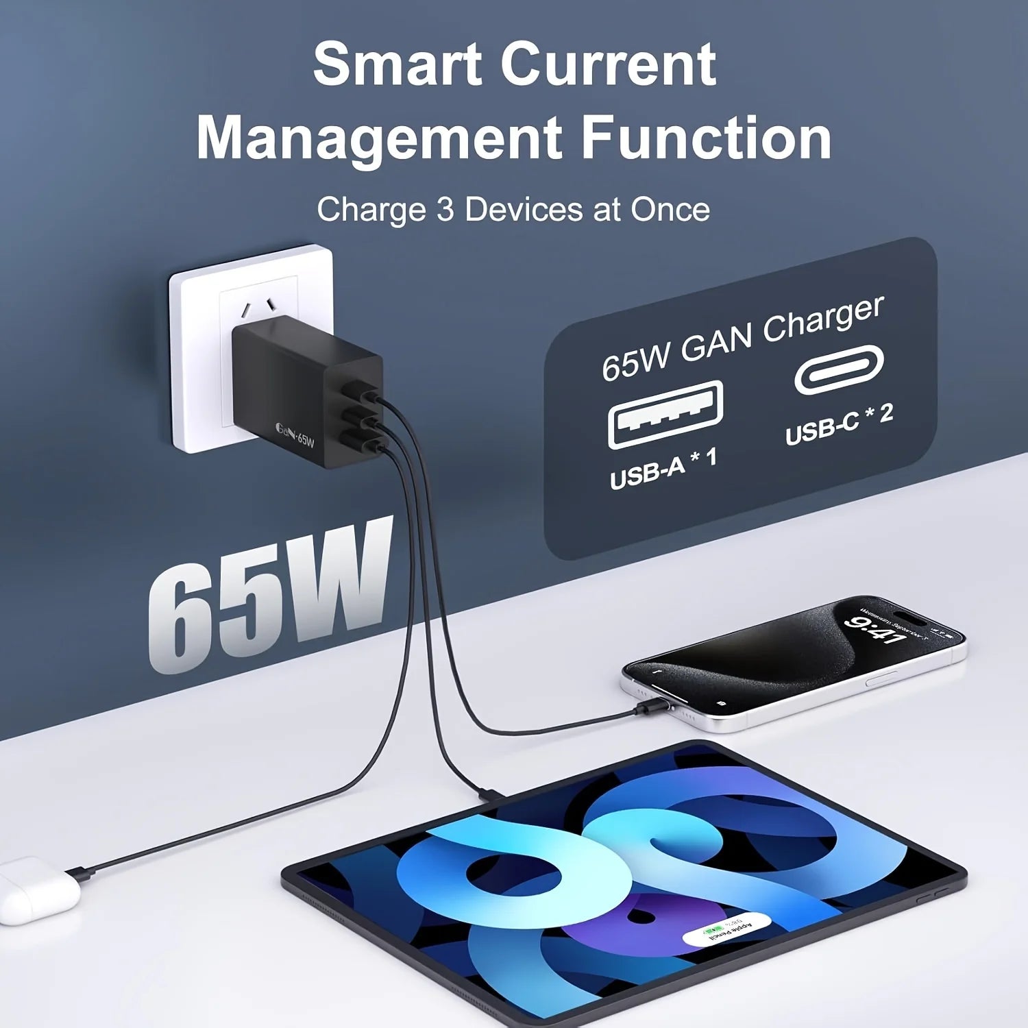 iPhone 16 Ladegerät 65W USB C+A Adapter
