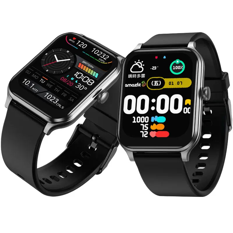 Klassische Smartwatch Schwarz mit Fitness & Anruf