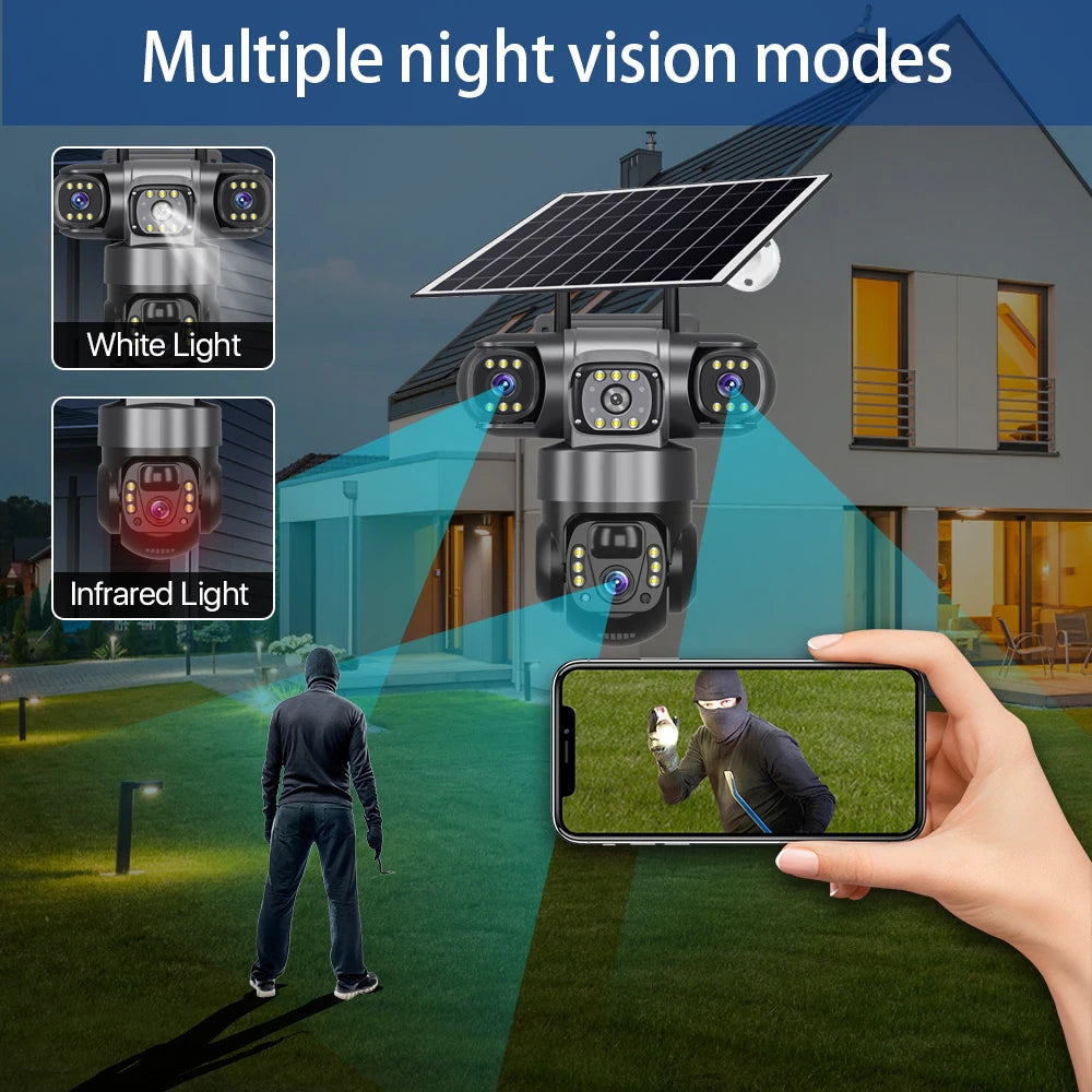 15MP Solar WLAN Kamera mit 3 Objektiven, 360° Sicht