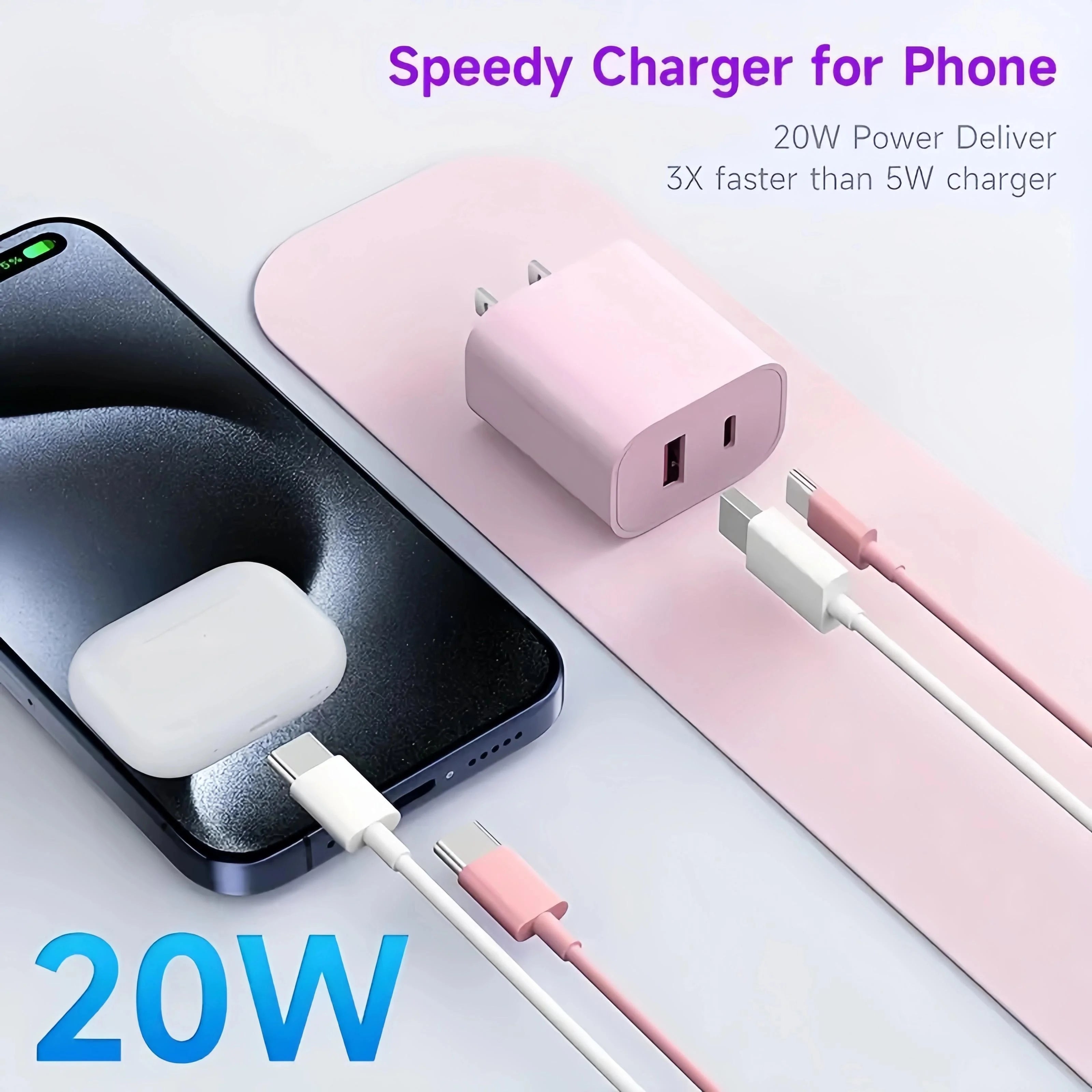3er-Pack 20W Dual-Port Ladegerät mit Kabel