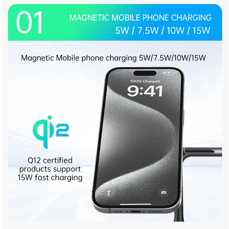 Qi2 3-in-1 Ladestation für iPhone, Watch & AirPods