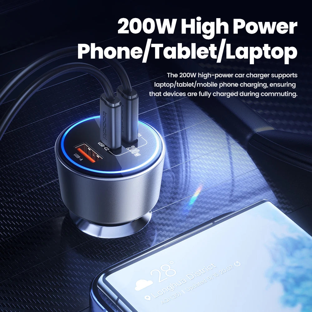 200W Auto Ladegerät USB Typ C Schnellladung