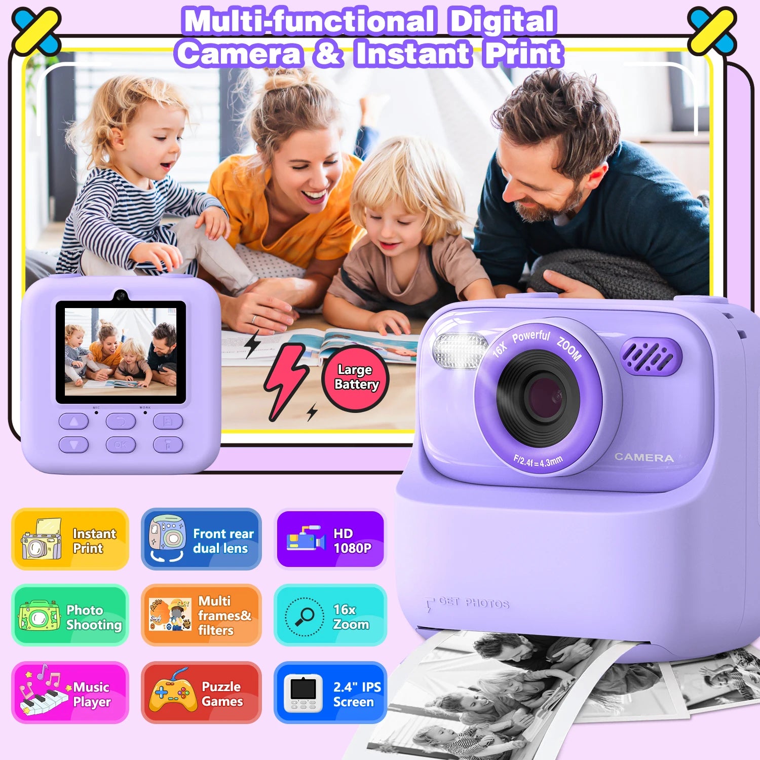 Kinder Sofortbildkamera HD Dual Kamera Selfie