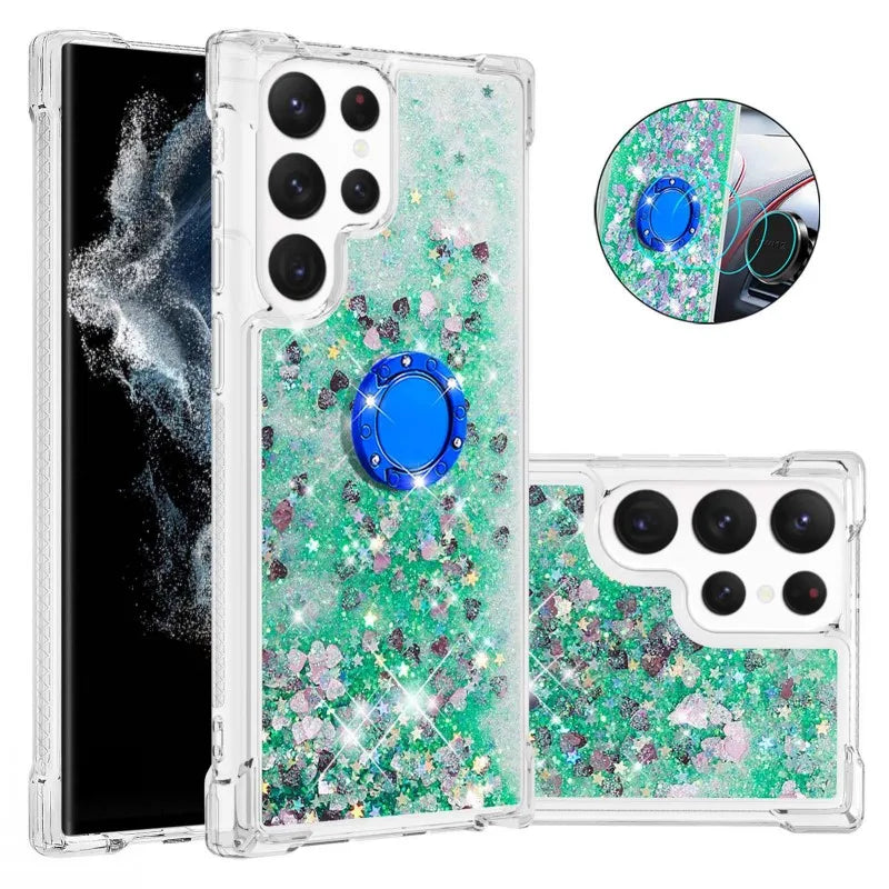 Treibsand Glitzer Hülle mit Ring für Galaxy S25 Ultra